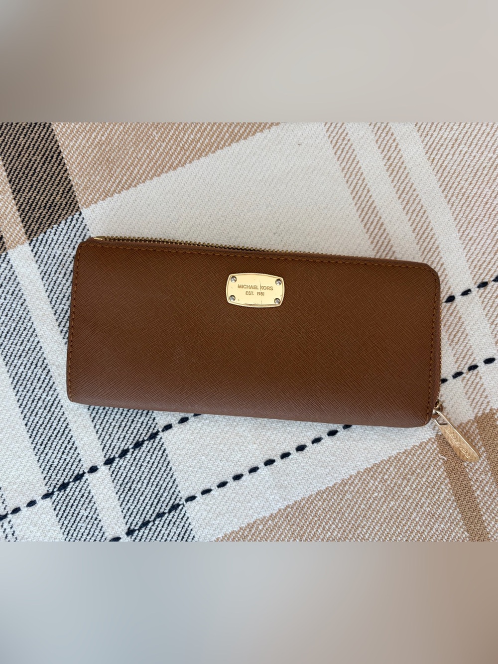 MICHAEL KORS Brown Saffiano Zip-Around Wallet